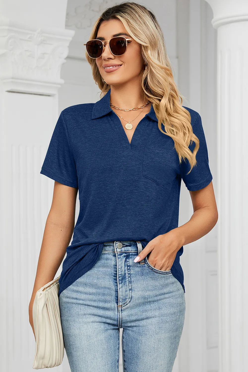 Johnny Collar Short Sleeve Blouse (7)