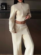 Zip-up Crop Jacket Wide-leg Pants Set (3)