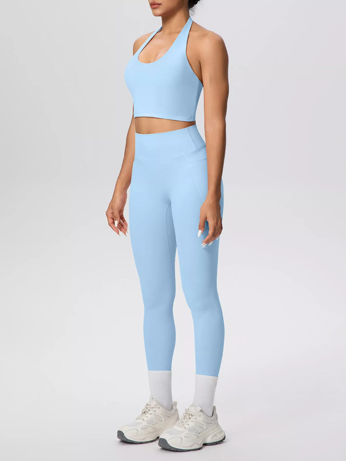 Halter Neck Crop Top High-waisted Leggings Active Set (24)