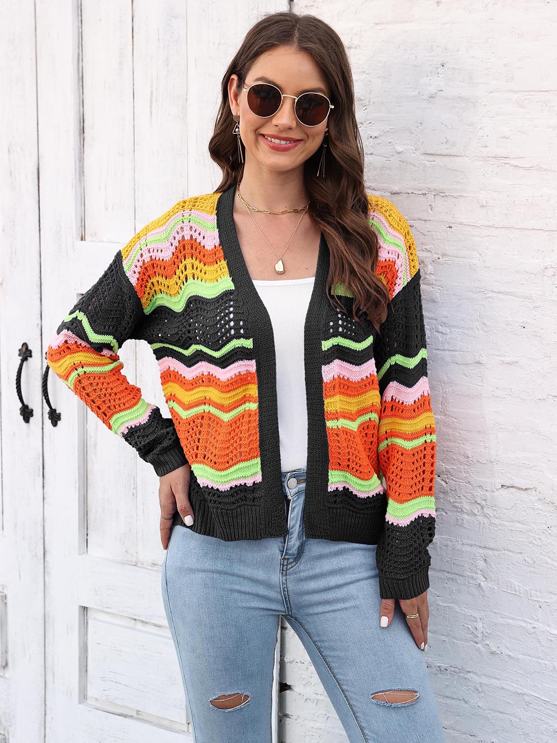 Open Front Openwork Cardigan (4)