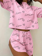 Printed Round Neck Tee Shorts Set (3)