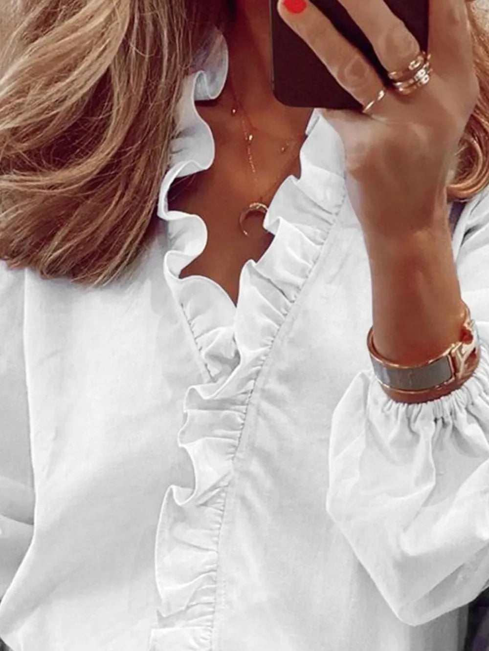Ruffled V-neck Long Sleeve Blouse (12)