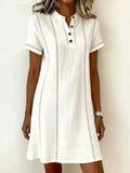Full Size Button Detail Short Sleeve Shift Dress Plus
