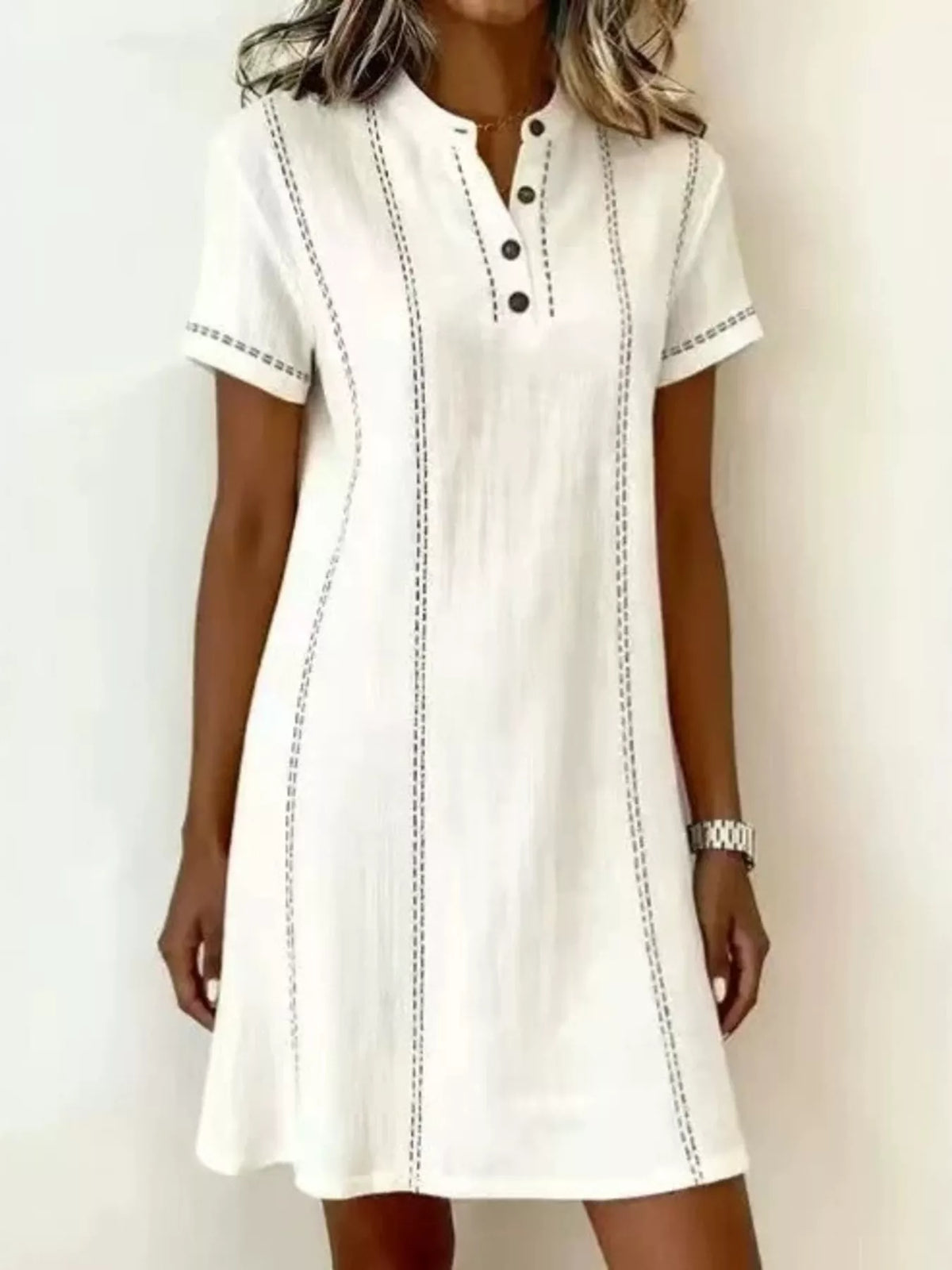 Full Size Button Detail Short Sleeve Shift Dress Plus