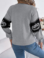 Pumpkin Round Neck Long Sleeve Sweater (14)