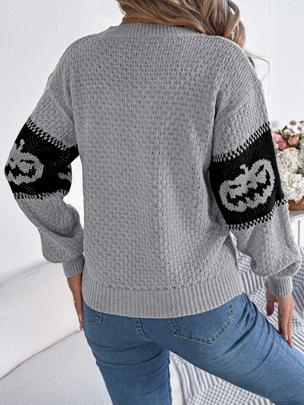 Pumpkin Round Neck Long Sleeve Sweater (14)