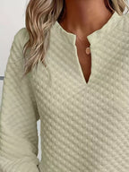 Quilted Texture Long Sleeve Sweatshirt Notched Neck (11)