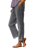 Full Size Side Decor Button Casual Wide Leg Pants Plus (21)