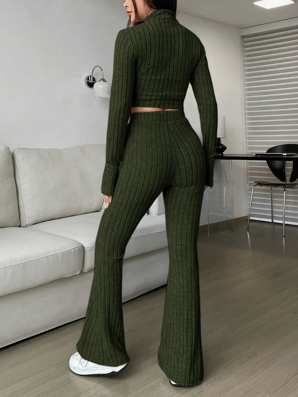 Zip Up Long Sleeve Top Pants Set (9)