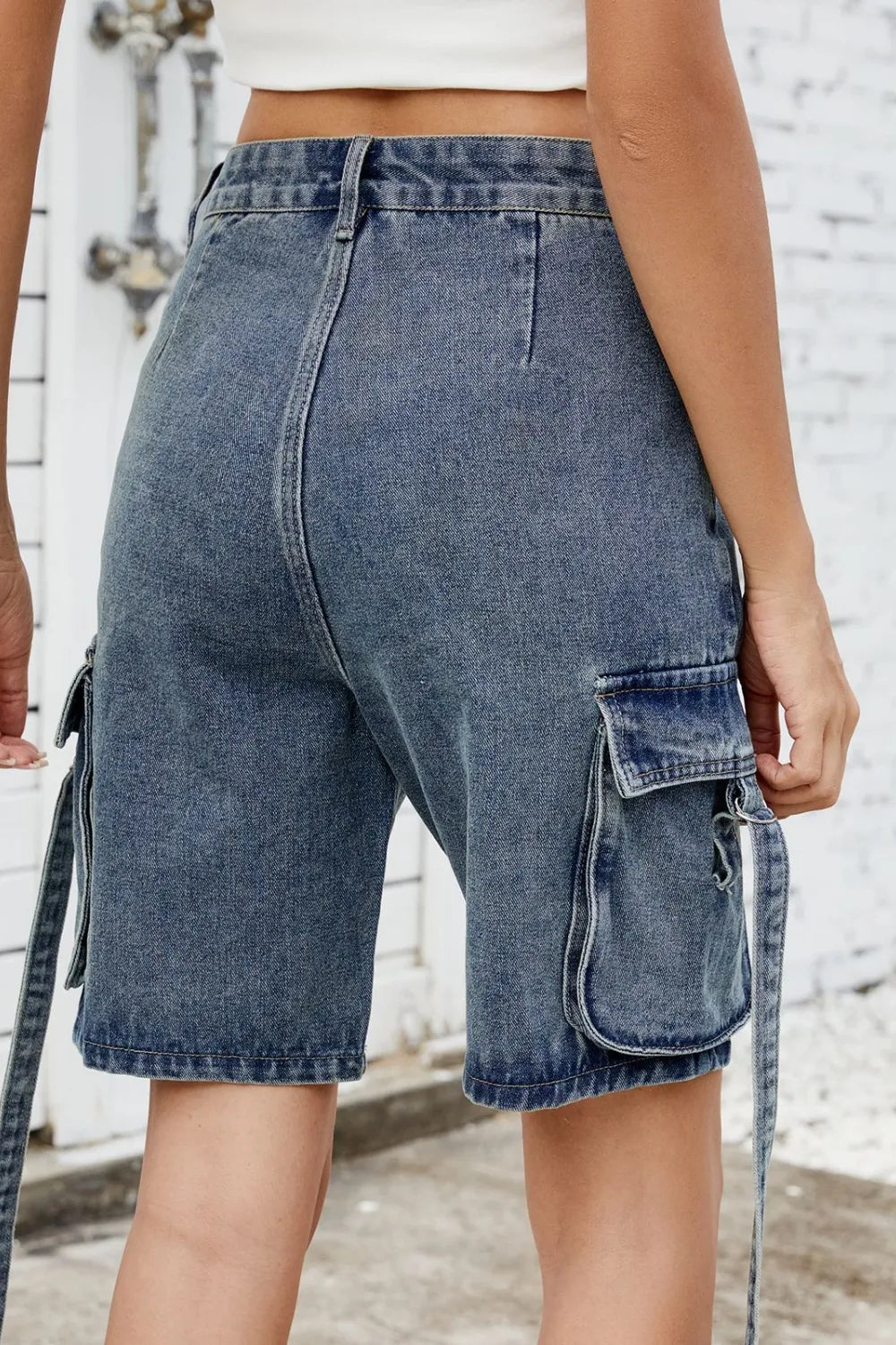 Washed Cargo Denim Shorts (15)