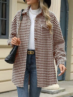 Houndstooth Button Up Long Sleeve Coat (18)