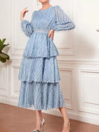Full Size Layered Balloon Sleeve Midi Dress Plus (3)