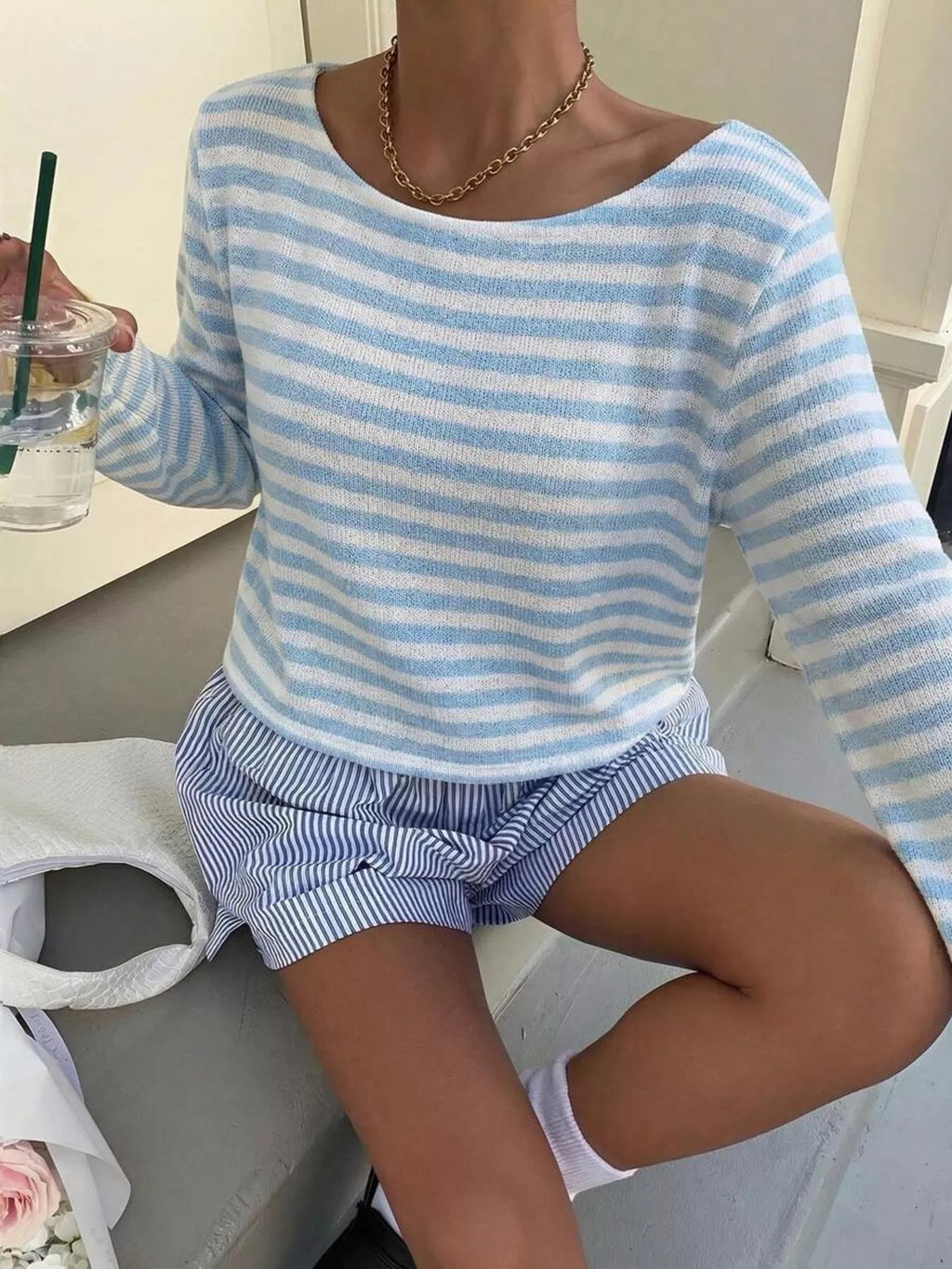 Boat Neck Striped Long Sleeve T-shirt (27)