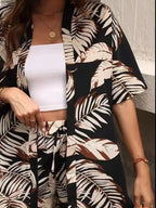 Printed Open Front Cardigan Shorts Set (11)
