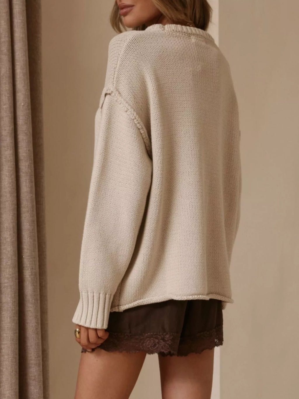 Crew Neck Dropped Shoulder Sweater (3)