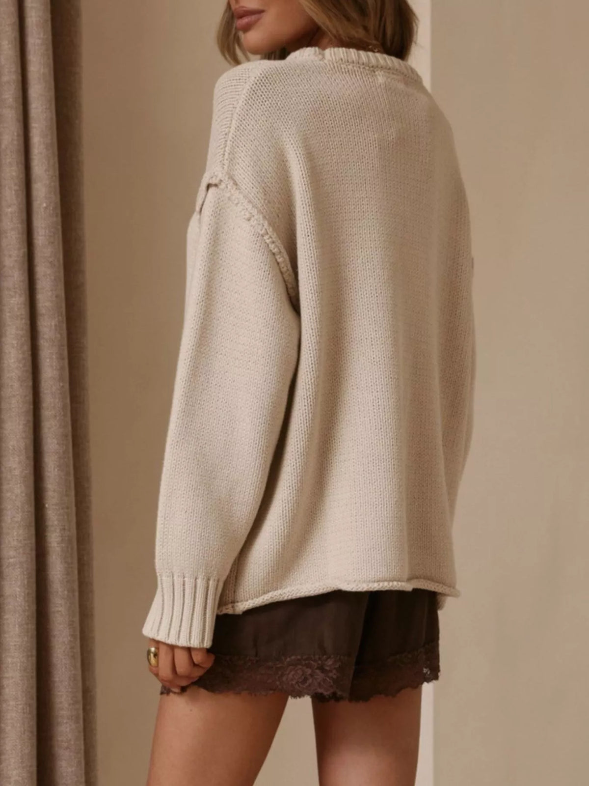 Crew Neck Dropped Shoulder Sweater (3)