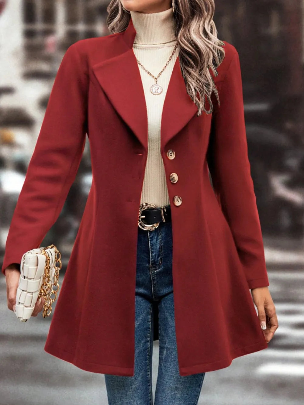 Collared Neck Button Up Long Sleeve Coat (13)