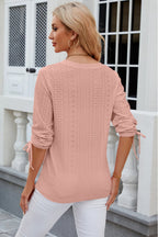 Eyelet Drawstring V-neck Half Sleeve T-shirt (12)
