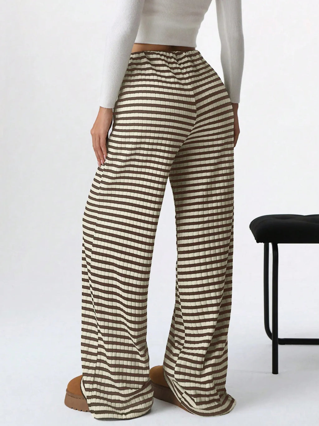 Striped Wide Leg Drawstring Pants (2)