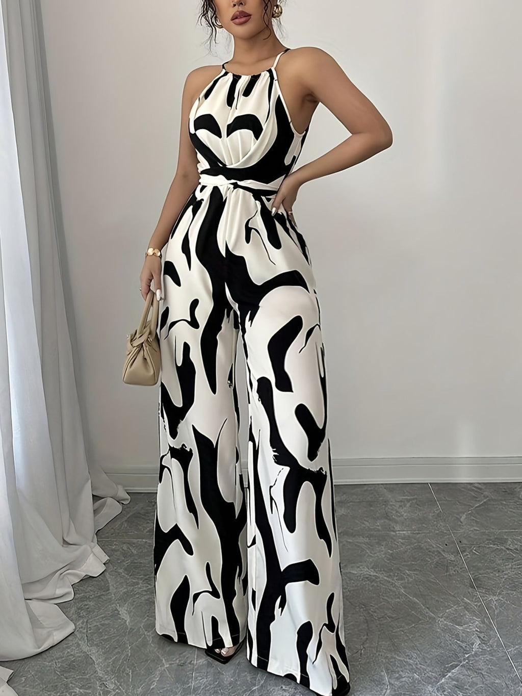 Abstract Print Sleeveless Wide Leg Jumpsuit (2)
