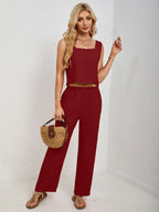 Square Neck Tank Wide Leg Pants Set (18)