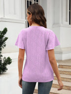 Eyelet V-neck Short Sleeve Blouse (8)