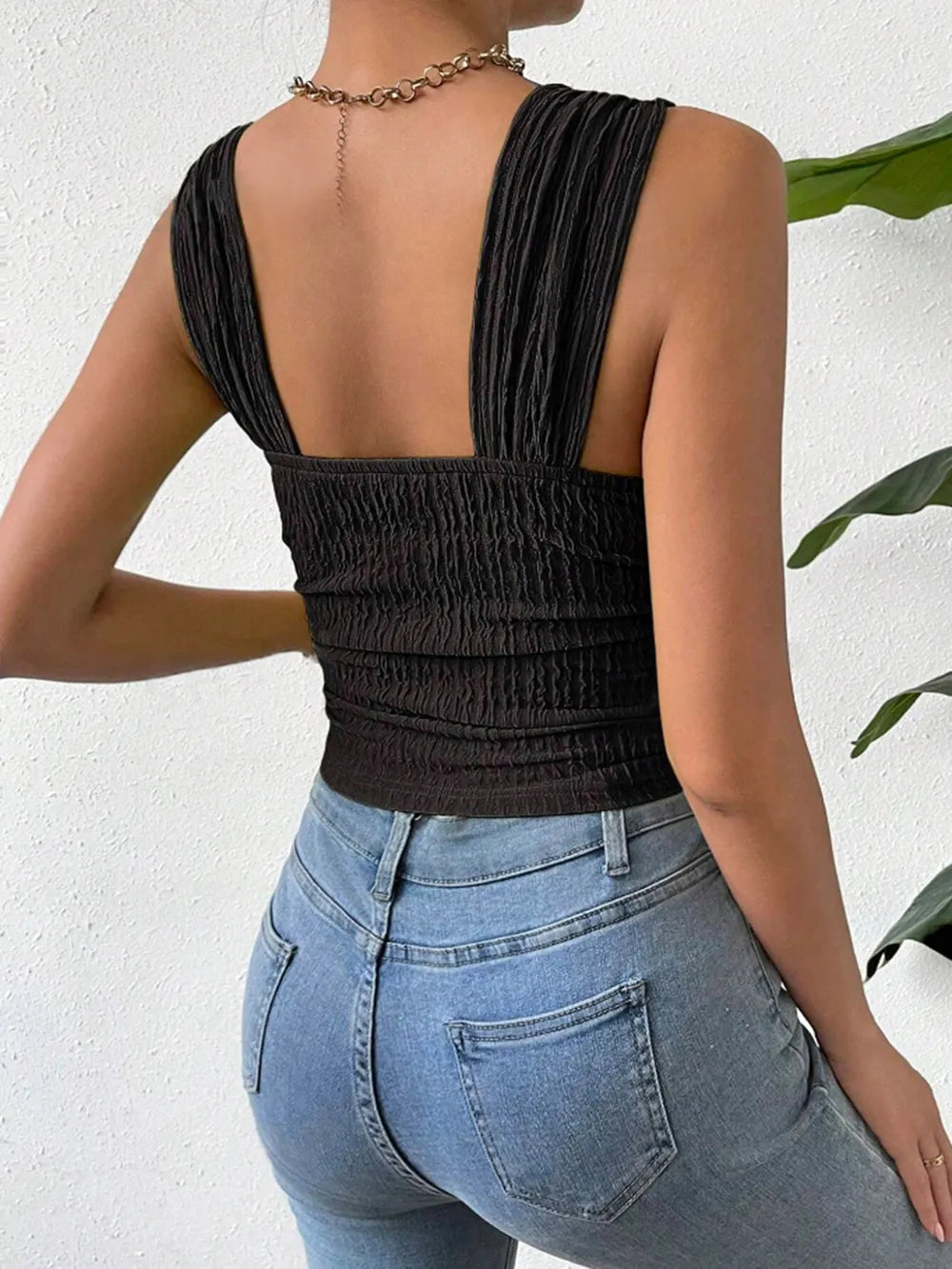 Textured Square Neck Wide Strap Tank (28)