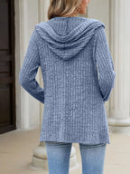 Ribbed Knit Hooded Button-down Cardigan (27)