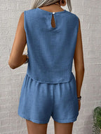 Round Neck Sleeveless Top Shorts Set (15)