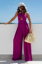 Halter Neck Wide Leg Jumpsuit Keyhole Detail (10)