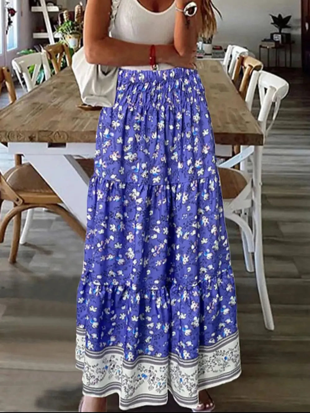 Full Size Tiered Printed Elastic Waist Skirt (12)