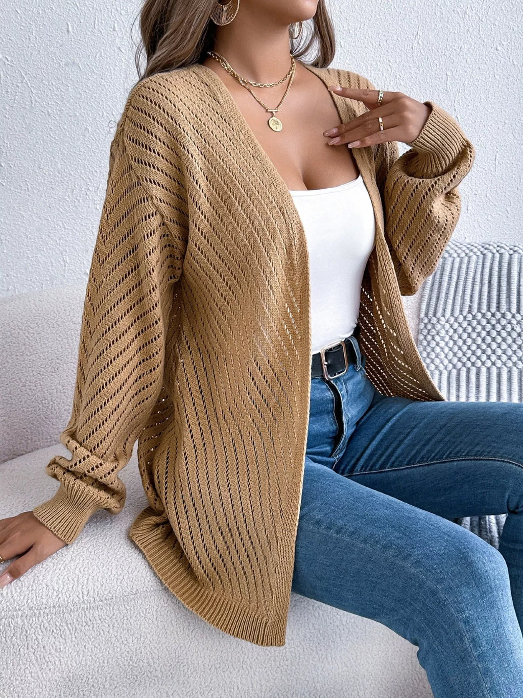 Openwork Open-front Long Sleeve Cardigan (18)
