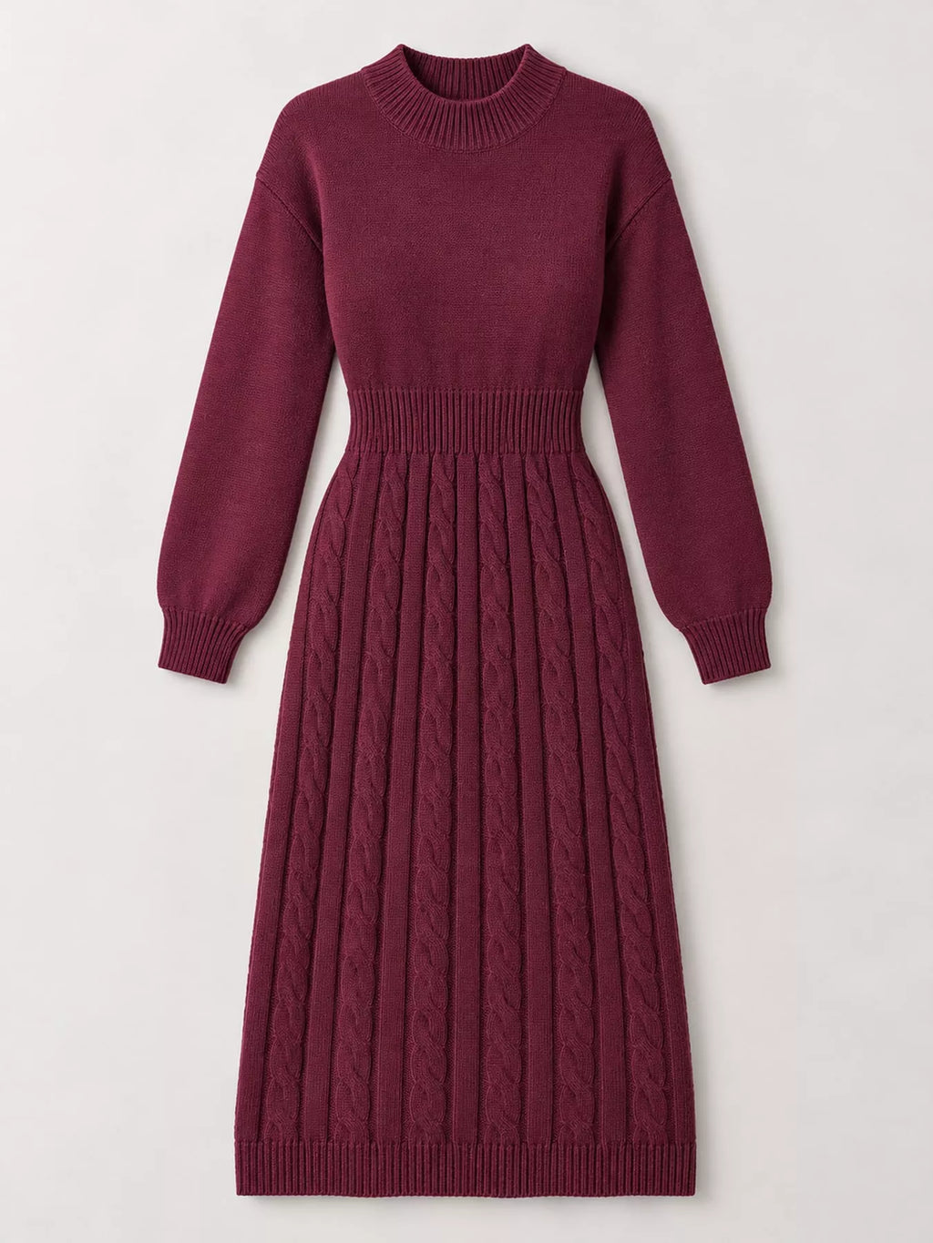 Full Size Mock Neck Cable Knit Sweater Dress Front Slit Plus (45)