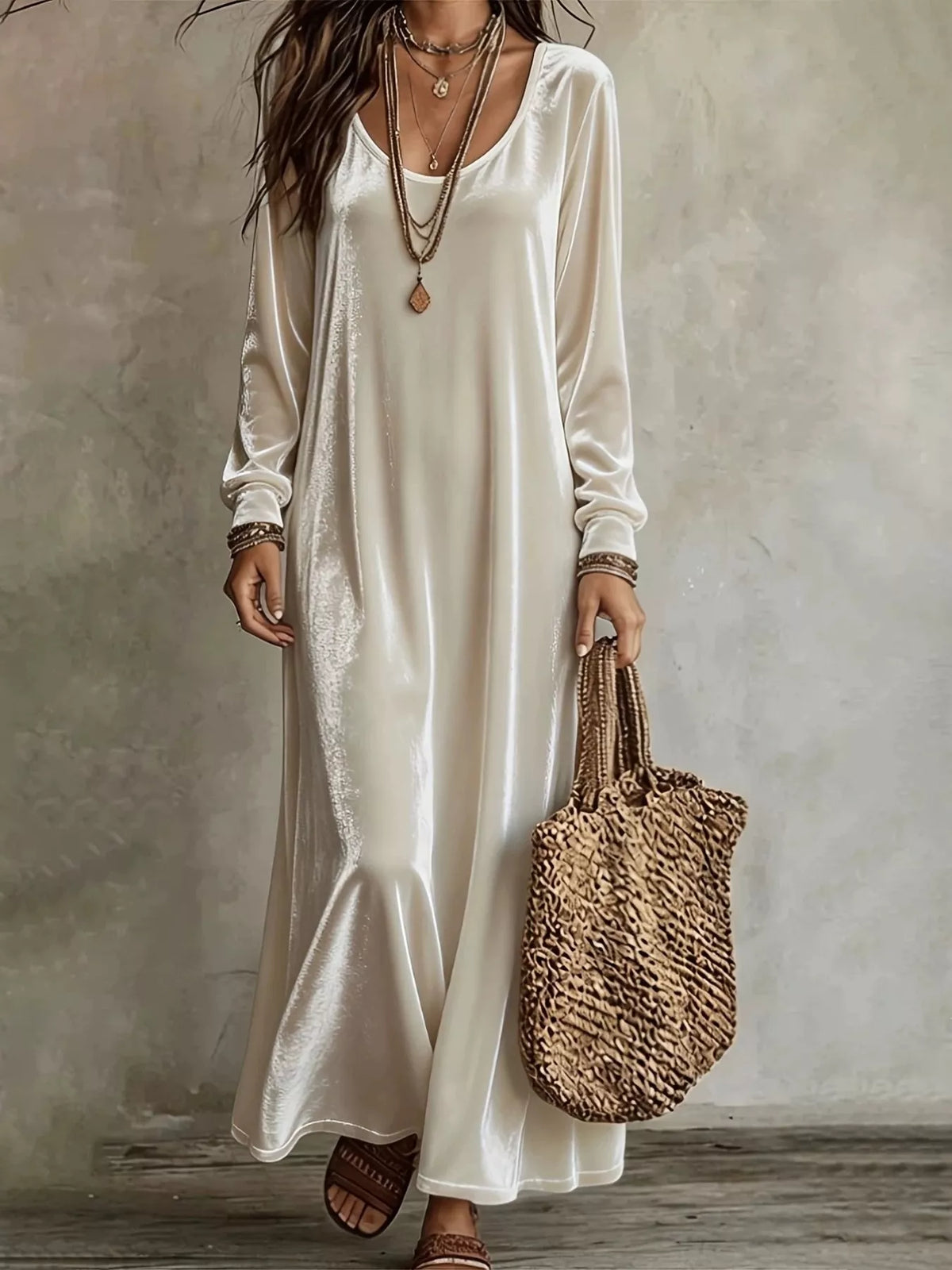 Velvet Maxi Dress Flowy Hem