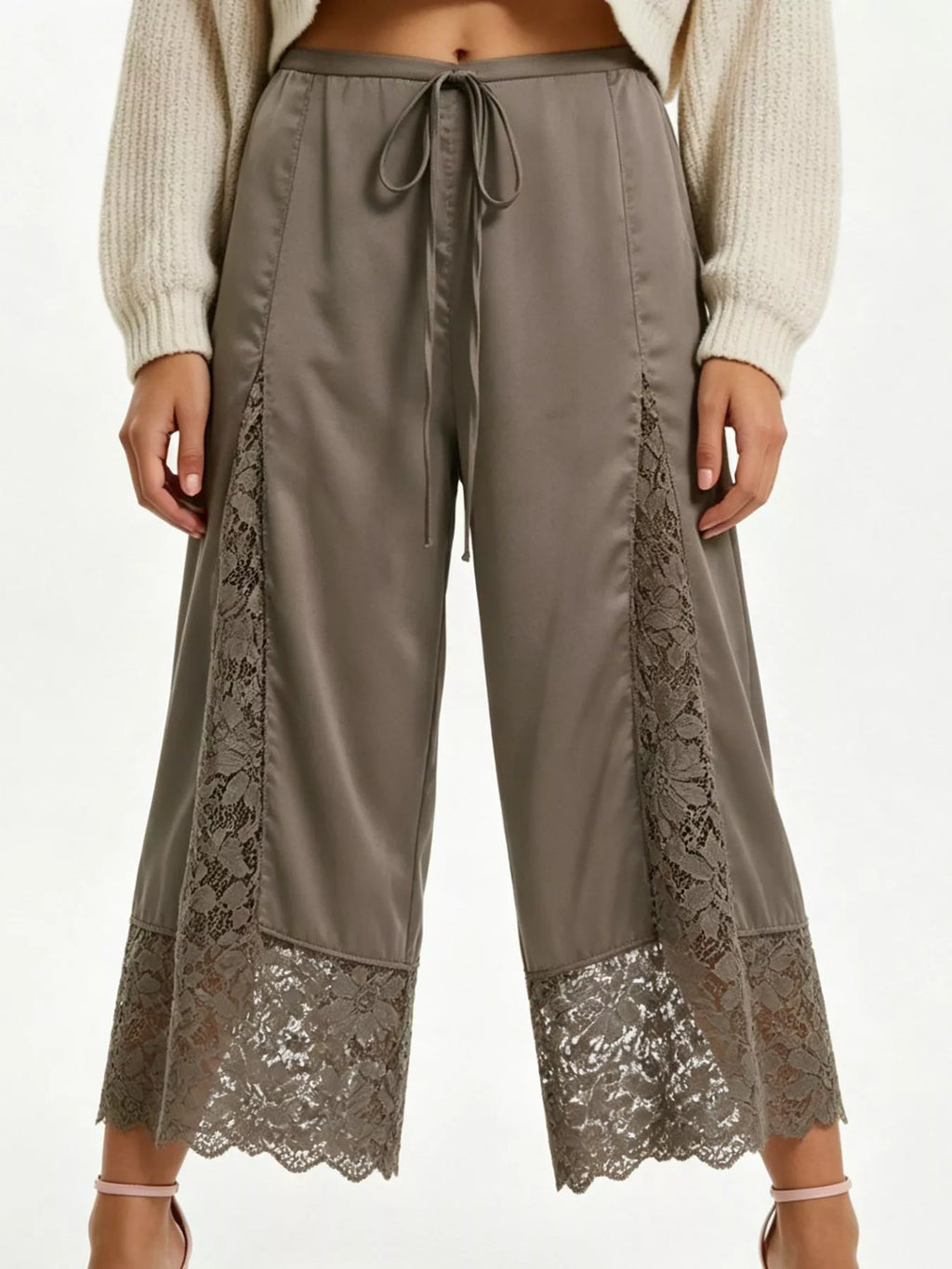 Lace Trim Wide-leg Cropped Pants (28)