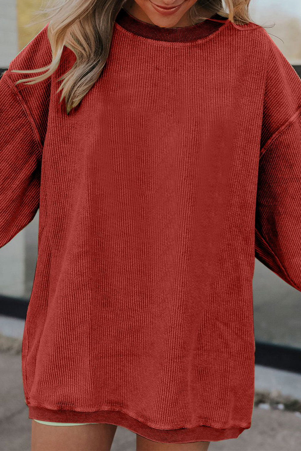 Ribbed Round Neck Drop Shoulder Sweatshirt (3)