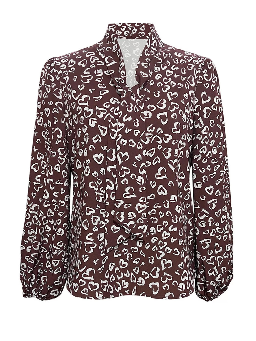 Printed Bow-tie Neck Long Sleeve Blouse (17)