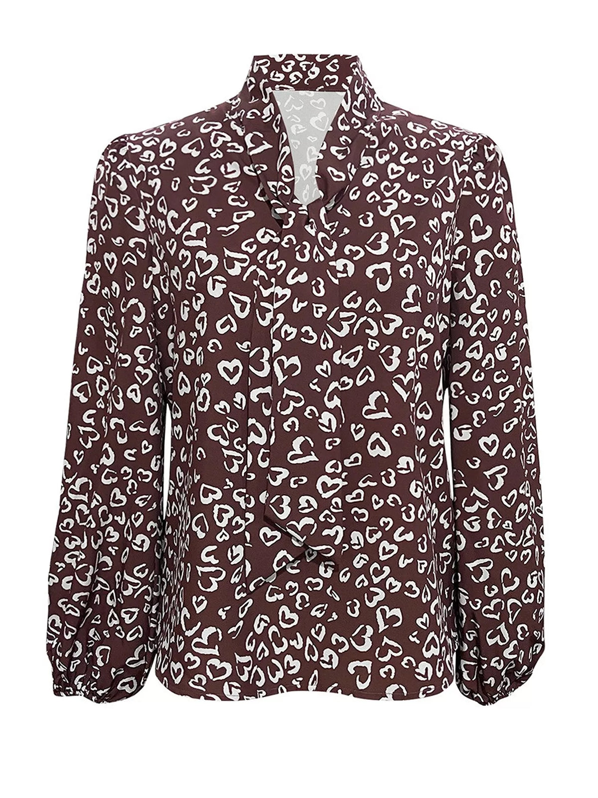 Printed Bow-tie Neck Long Sleeve Blouse (17)
