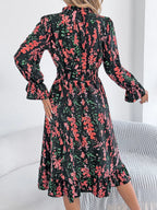 Floral Print Ruffle Hem Flounce Sleeve A-line Dress (15)