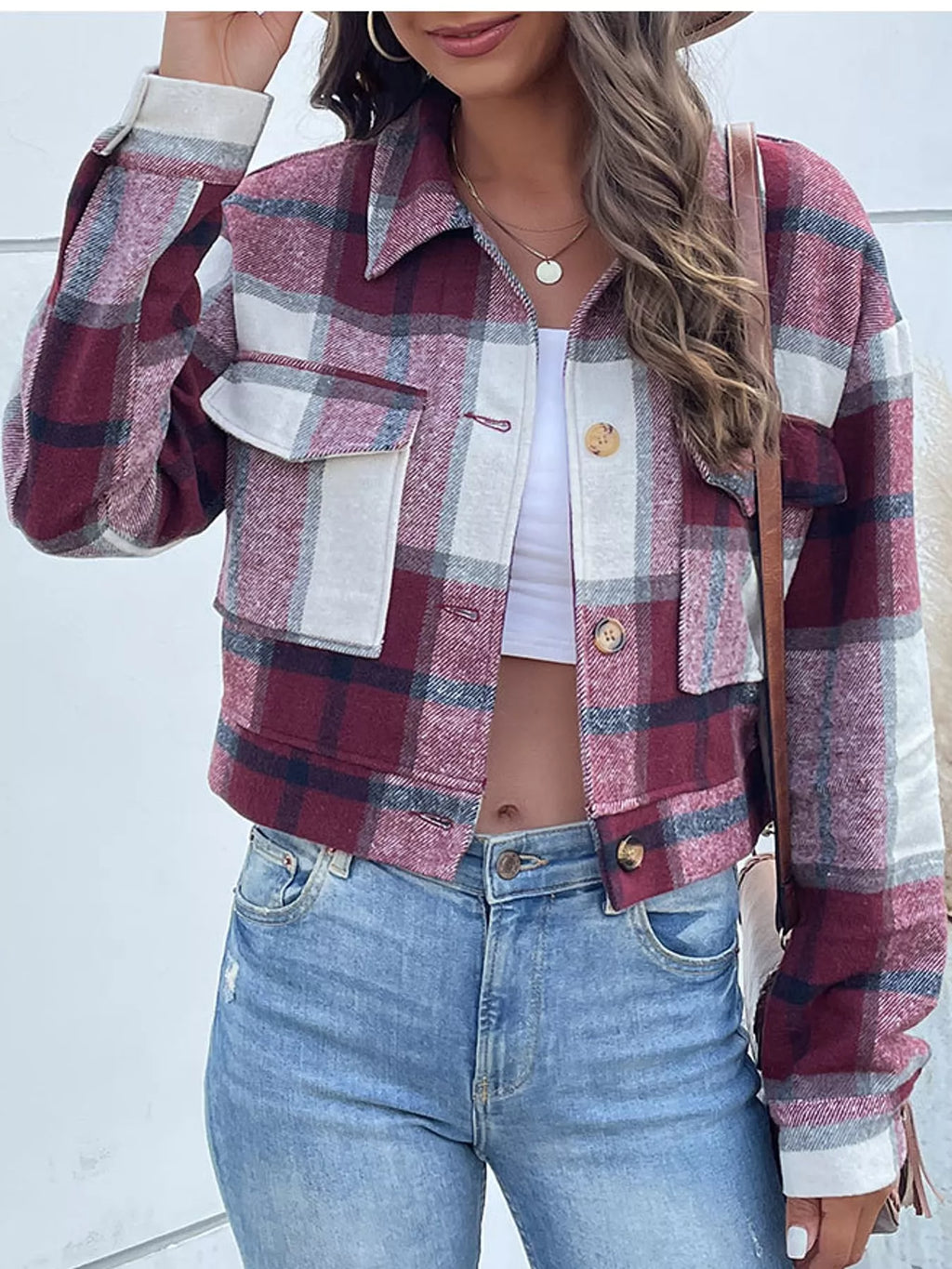 Plaid Button-front Cropped Jacket (27)