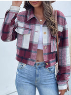 Plaid Button-front Cropped Jacket (27)