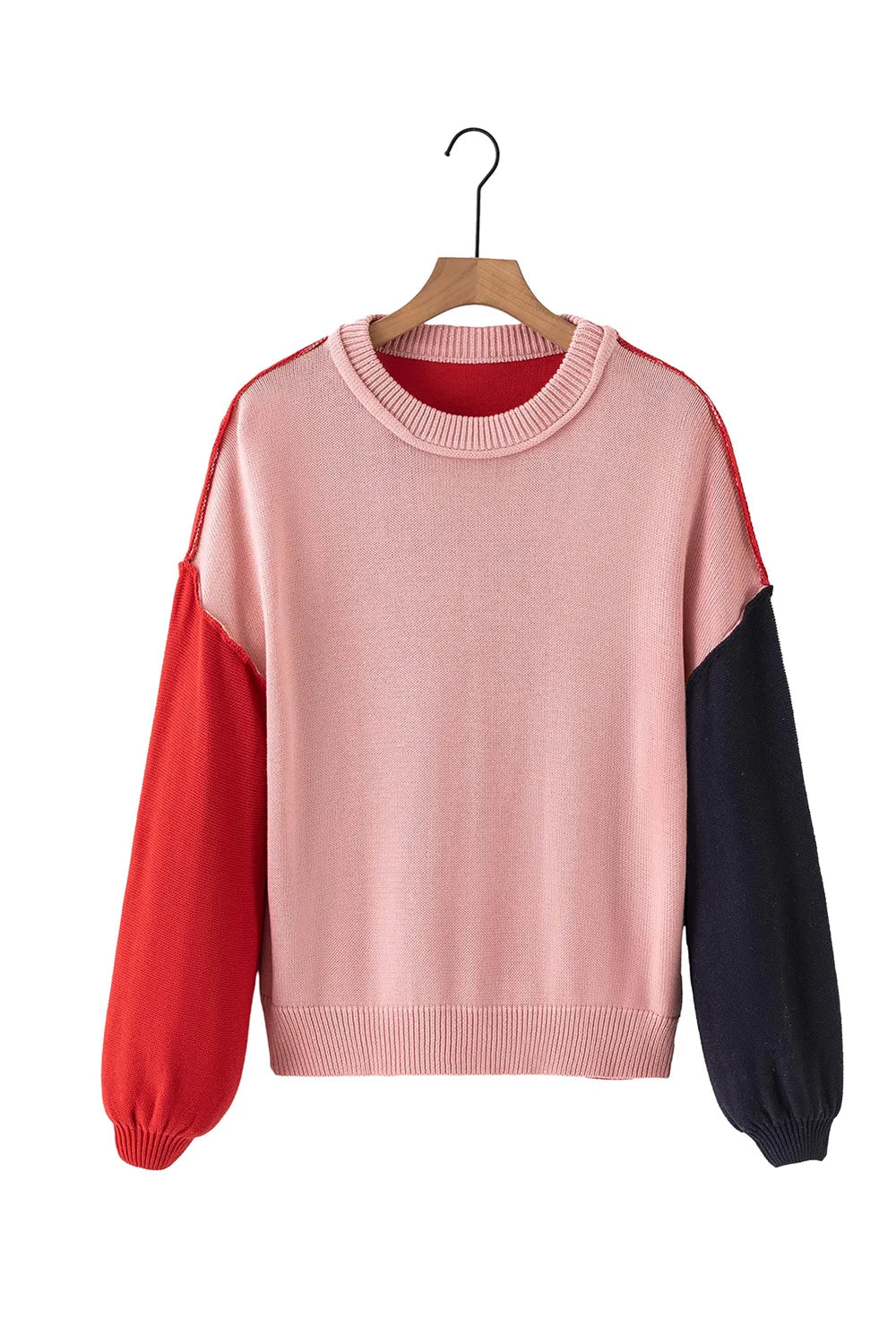 Contrast Round Neck Dropped Shoulder Sweater (7)