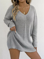 V-neck Ribbed Knit Sweater Dress (2)