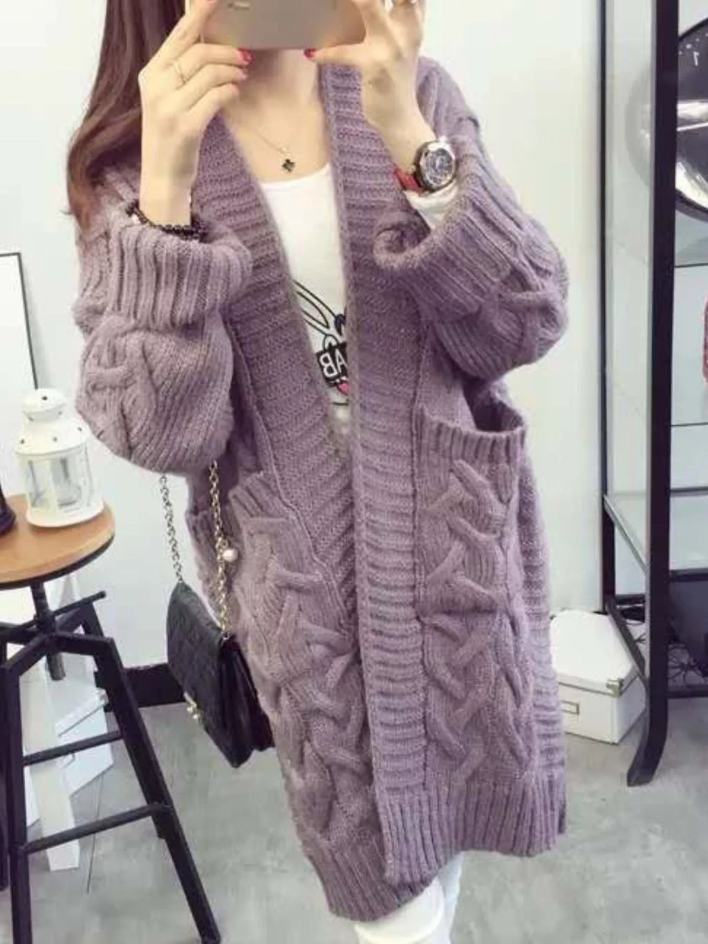 Chunky Knit Open Front Cardigan (6)