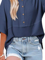 Button Detail Texture Knit T-shirt (5)