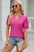 Eyelet Notched Puff Sleeve T-shirt (7)