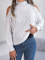 Cable Knit Cold Shoulder Turtleneck Sweater (30)