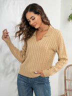 Johnny Collar Cable-knit Long Sleeve Sweater (5)
