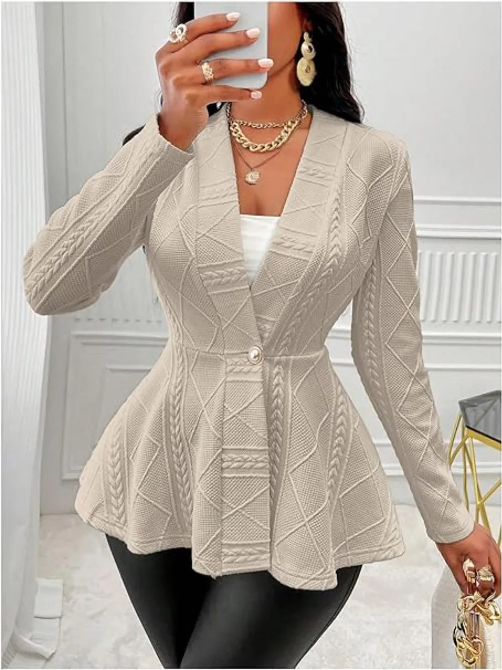 One Button Textured Peplum Cardigan (7)