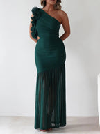 One-shoulder Ruffle Trim Maxi Dress (11)